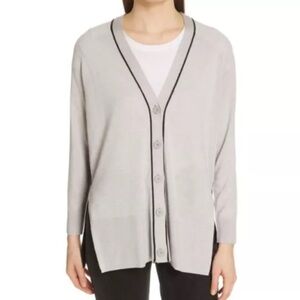 ATM Cardigan Button Front V-Neck Gray/Black Colorblock Silk Wool Cashmere Size M